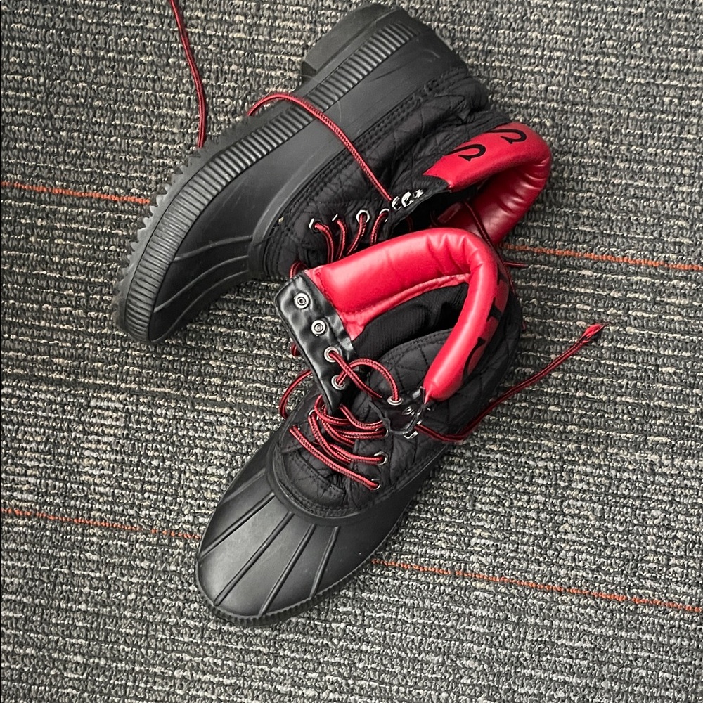 Guess Black Boots with Red Padded Collar and Laces